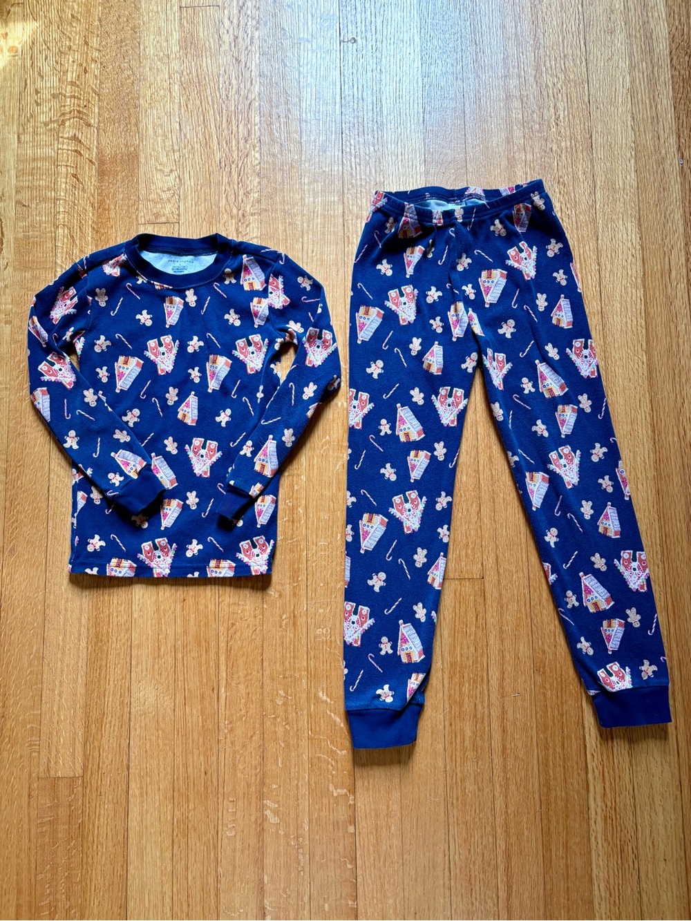 Janie and Jack Navy Blue Gingerbread House Pajama Set